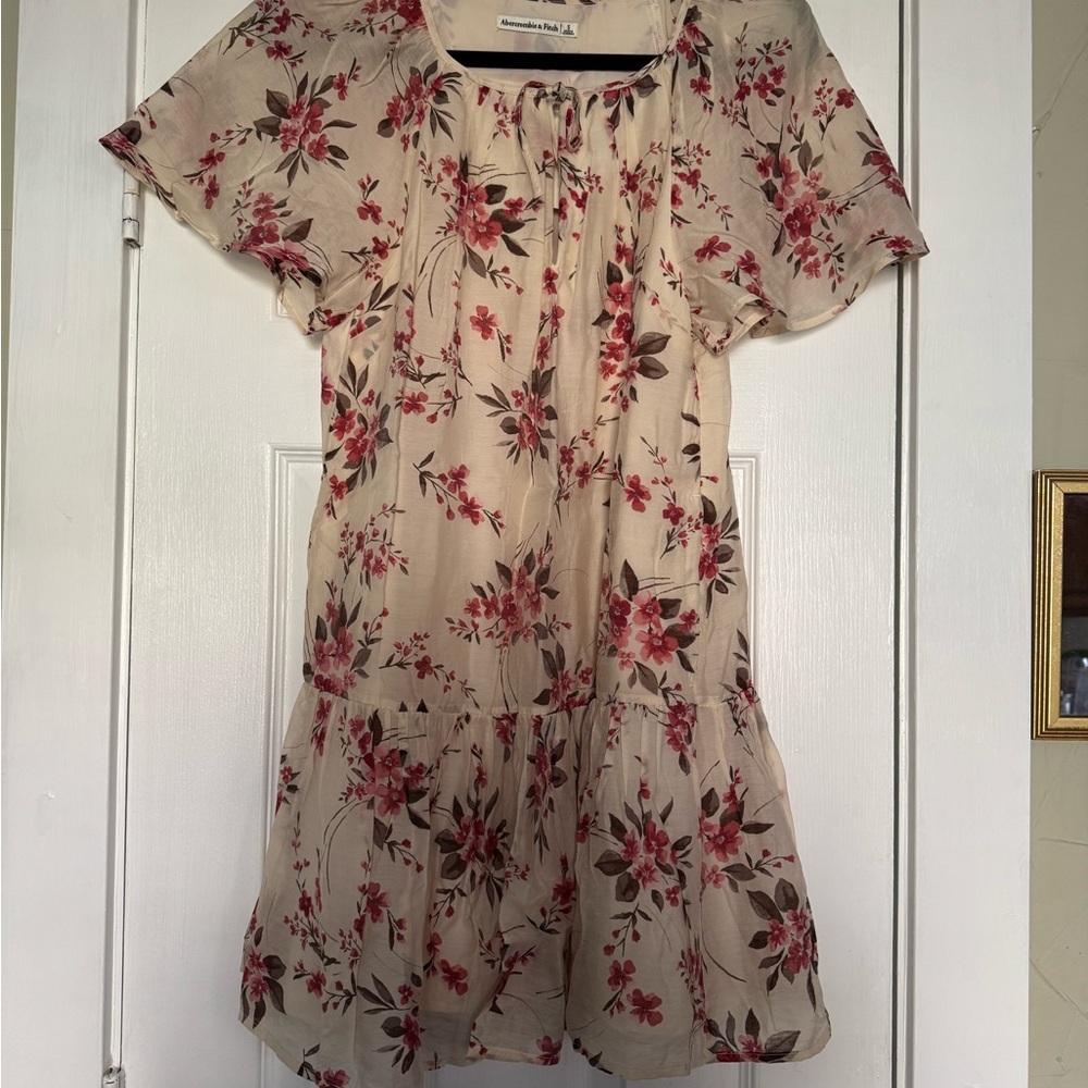 NWT Floral Beige Dress with Red Accents